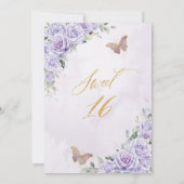 Paarse Lila bloemenvlinders zoet 16 zestien Kaart (Achterkant)