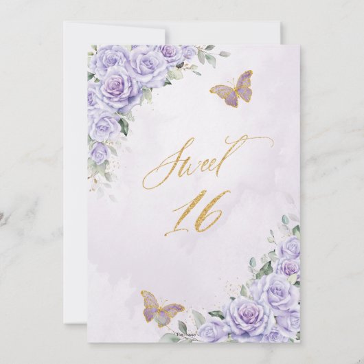 Paarse Lila bloemenvlinders zoet 16 zestien Kaart (Achterkant)