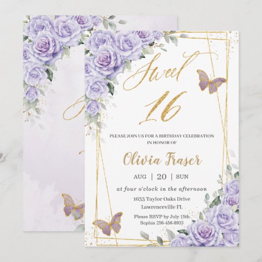 Paarse Lila bloemenvlinders zoet 16 zestien Kaart (Voorkant / Achterkant)