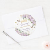 Paarse Lila bloemvlinders Quinceañera 15 16 Ronde Sticker (Envelop)