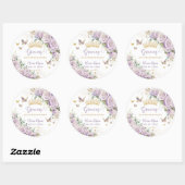 Paarse Lila bloemvlinders Quinceañera 15 16 Ronde Sticker (Vel)