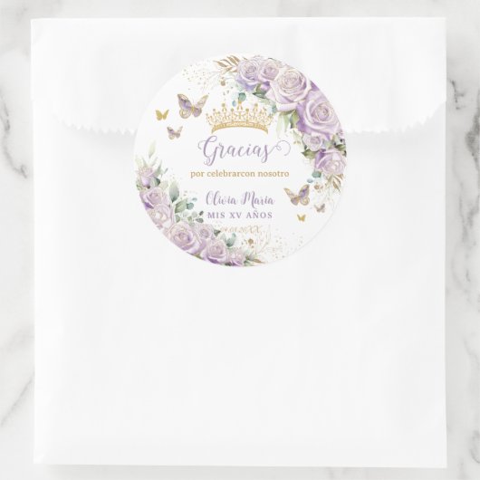 Paarse Lila bloemvlinders Quinceañera 15 16 Ronde Sticker (Tas)