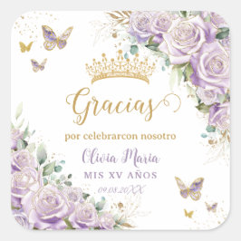 Paarse Lila bloemvlinders Quinceañera 15 16 Vierkante Sticker