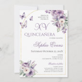 Paarse Lila bloemvlinders Quinceañera Kaart (Voorkant)