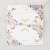 Paarse Lila Blush Bloemen Quinceañera XV Verjaarda Plaatskaartje (Buitenkant ongevouwen)