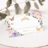 Paarse Lila Blush Bloemen Quinceañera XV Verjaarda Plaatskaartje