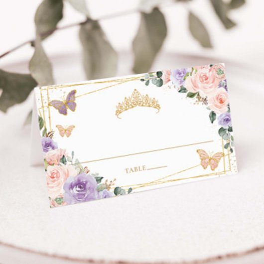 Paarse Lila Blush Bloemen Quinceañera XV Verjaarda Plaatskaartje