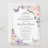 Paarse Lila Blush Bloemen Zilver Quinceañera XV 16 Kaart (Voorkant)