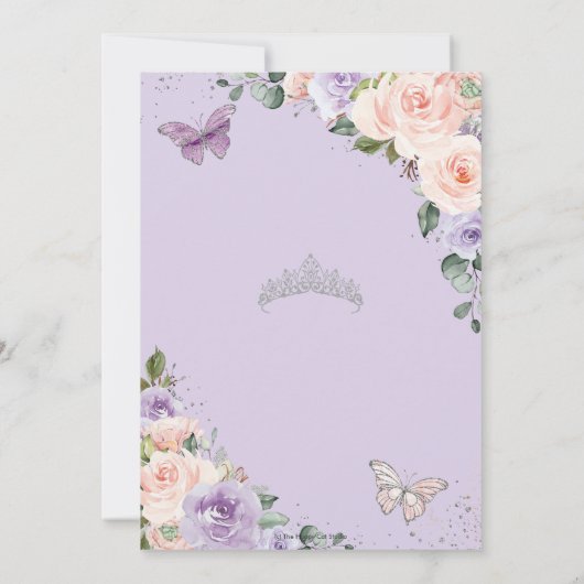 Paarse Lila Blush Bloemen Zilver Quinceañera XV 16 Kaart (Achterkant)
