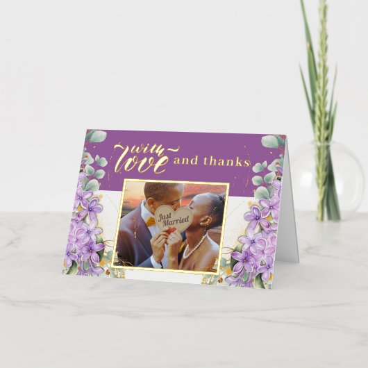 Paarse Lila bruiloft Folie dank u kaart (Voorkant)
