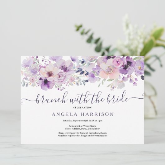 Paarse Lila brunch met de bruidsdouche Bloemen Kaart (Staand voorkant)