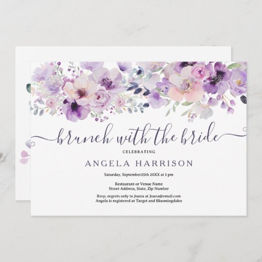 Paarse Lila brunch met de bruidsdouche Bloemen Kaart (Voorkant / Achterkant)