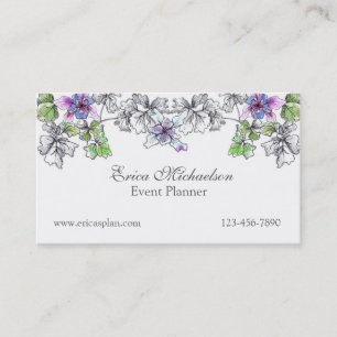 Paarse Lila Columbine Waterverf Bloemen Custom Visitekaartje