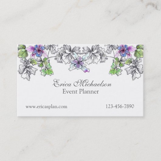 Paarse Lila Columbine Waterverf Bloemen Custom Visitekaartje (Voorkant)