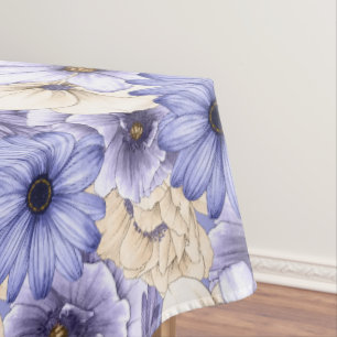 Paarse Lila Crème Bloemen Patroon Tafelkleed