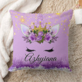 Paarse|Lila en goudglitter |Floral Crown Unicorn Kussen (Deken)