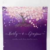 Paarse Lila en roze hekelbladerbomen Drieluik Uitnodiging (Binnenzijde eerst)