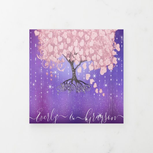 Paarse Lila en roze leder met een hete boom Drieluik Uitnodiging (Cover)