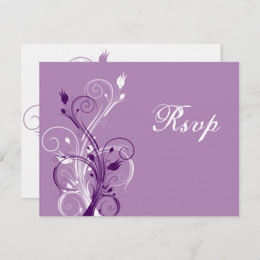 Paarse, Lila en Witte Bloemige Trouwantwoordkaart Kaart (Voorkant / Achterkant)
