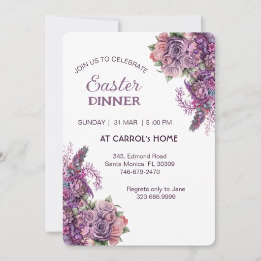 Paarse Lila Flora Rustiek Roos Paasfeest Kaart (Voorkant)