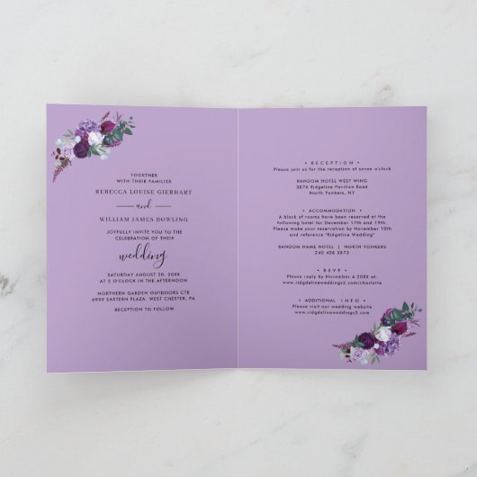 Paarse Lila Floral All-in-One Botanische bruiloft (Binnen)