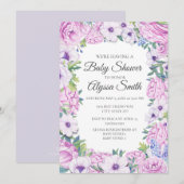 Paarse Lila Floral Baby shower Uitnodiging (Voorkant / Achterkant)