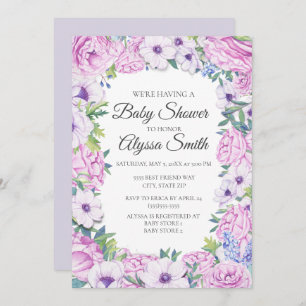 Paarse Lila Floral Baby shower Uitnodiging