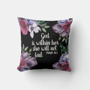 Paarse Lila Floral Black Christelijke God is binne Kussen
