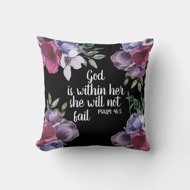 Paarse Lila Floral Black Christelijke God is binne Kussen (Voorkant)