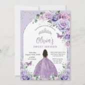 Paarse Lila Floral Brown Girl Sweet 16 Birthday Kaart (Voorkant)