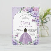 Paarse Lila Floral Brown Girl Sweet 16 Birthday Kaart (Staand voorkant)