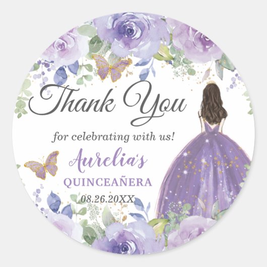 Paarse Lila Floral Butterflies Princess Favor Ronde Sticker (Voorkant)