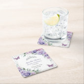 Paarse Lila Floral Butterflies Silver Quinceanera Kartonnen Onderzetters (Insitu)