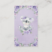 Paarse Lila Floral Cute Koala Baby Diaper Raffle Informatiekaartje (Achterkant)