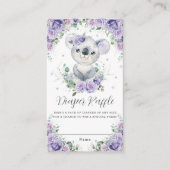 Paarse Lila Floral Cute Koala Baby Diaper Raffle Informatiekaartje (Voorkant)