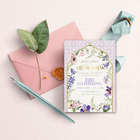 Paarse Lila Floral Eid Invitation Kaart