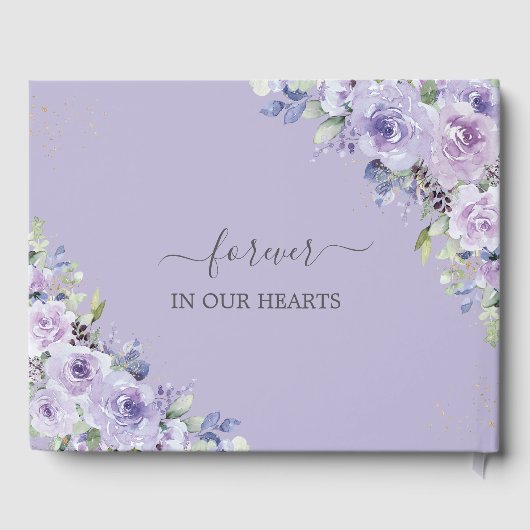 Paarse Lila Floral Gold Memorial begrafenisfoto Gastenboek (Achterkant)
