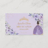 Paarse Lila Floral Gold Quinceañera QR Code Informatiekaartje (Achterkant)