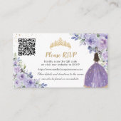 Paarse Lila Floral Gold Quinceañera QR Code Informatiekaartje (Voorkant)