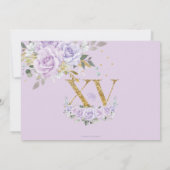 Paarse Lila Floral Gold XV Quinceañera 15 Foto Kaart (Achterkant)