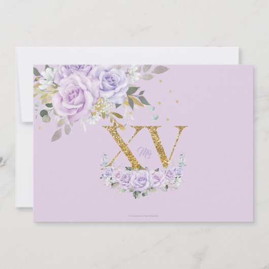 Paarse Lila Floral Gold XV Quinceañera 15 Foto Kaart (Achterkant)