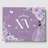 Paarse Lila Floral Jurk Zilver Quinceañera XV Gastenboek (Voorkant)