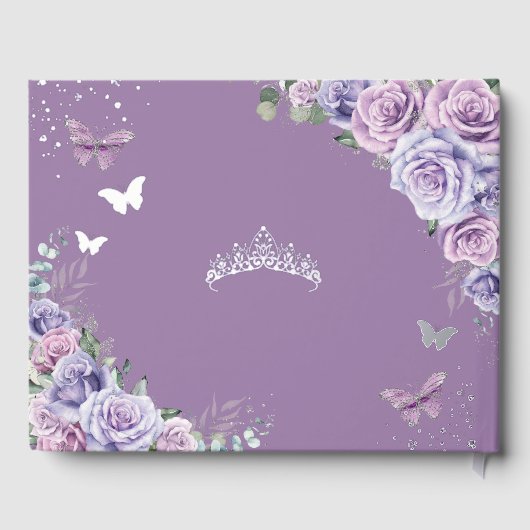 Paarse Lila Floral Jurk Zilver Quinceañera XV Gastenboek (Achterkant)
