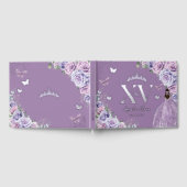 Paarse Lila Floral Jurk Zilver Quinceañera XV Gastenboek (Volledig)
