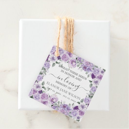 Paarse Lila Floral Memorial Funeral Seed Packet Bedankjes Labels (In situ)