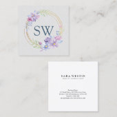 Paarse Lila Floral Monogram Beauty Consultant Vierkante Visitekaartje (Voorkant / Achterkant)