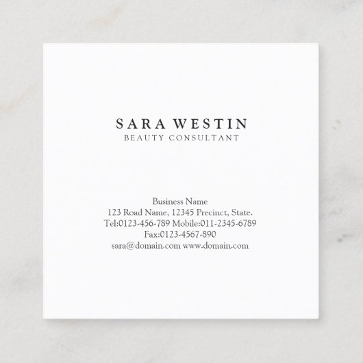 Paarse Lila Floral Monogram Beauty Consultant Vierkante Visitekaartje (Achterkant)