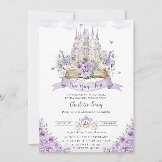 Paarse Lila Floral Princess Castle Storybook Kaart (Voorkant)