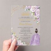 Paarse Lila Floral Princess Gold Quinceanera 15 Acryl Uitnodigingen (Insitu (Draagbaar))