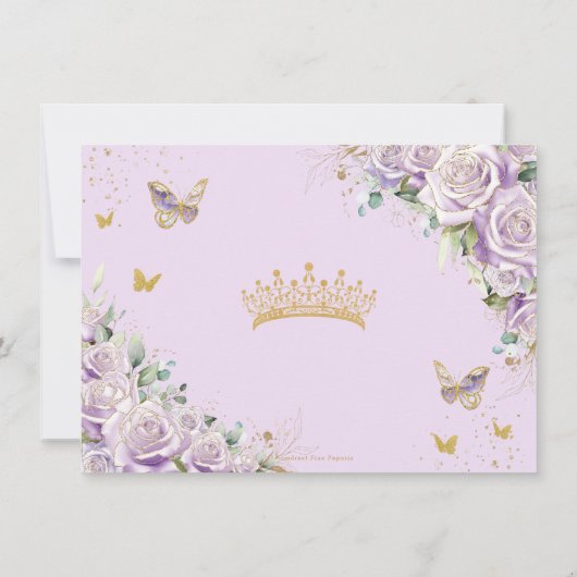 Paarse Lila Floral Princess Gold Quinceañera Save The Date (Achterkant)